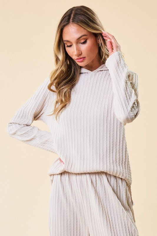 Kylie Cable Knit Long Sleeve Top in Ivory