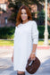 Cream Fuzzy Knit Long Sleeve Sweater Dress