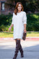 Cream Fuzzy Knit Long Sleeve Sweater Dress