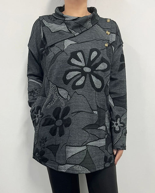 Grey Floral Pattern with side Button