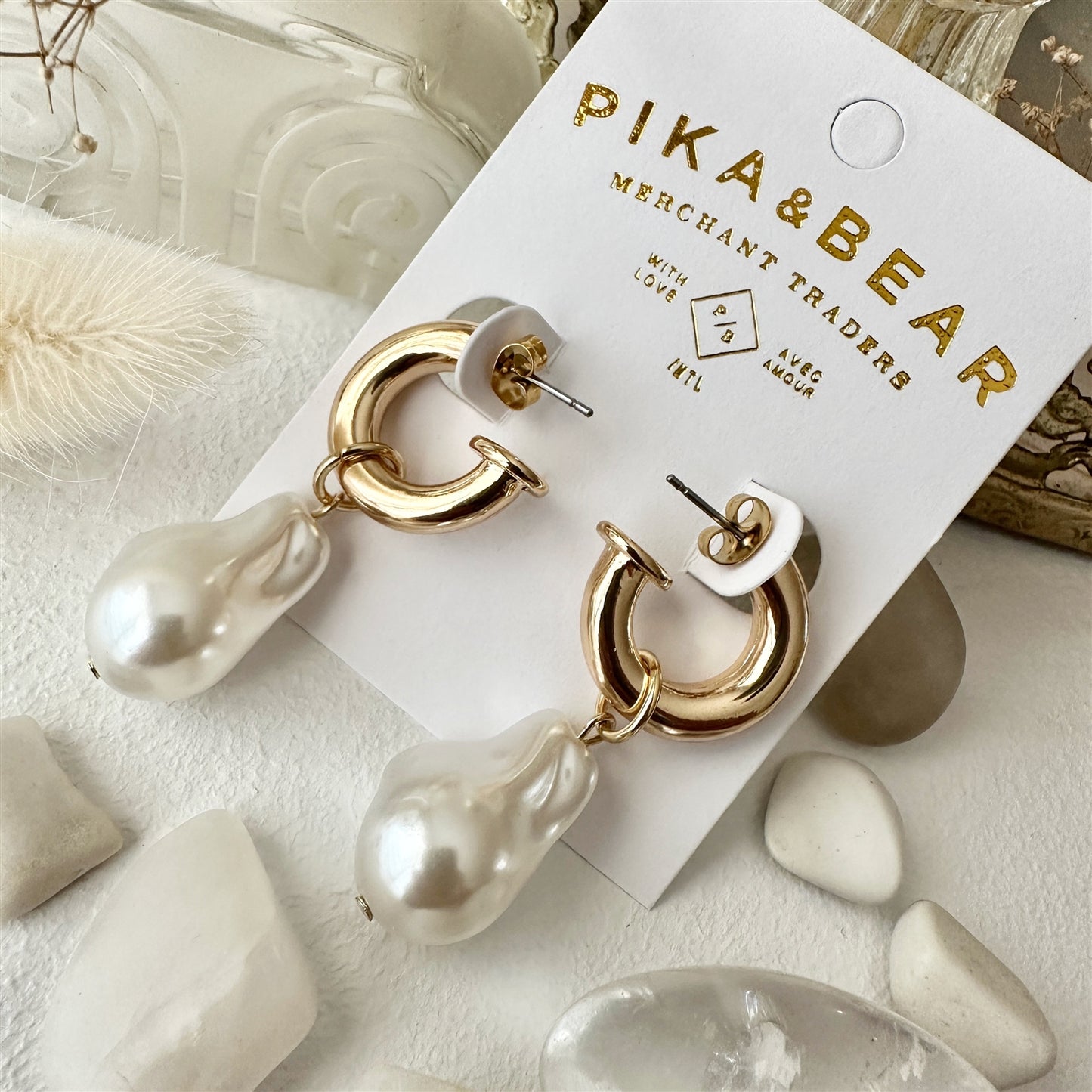 "Anais" Baroque Pearl Drop Stud Earrings in Gold