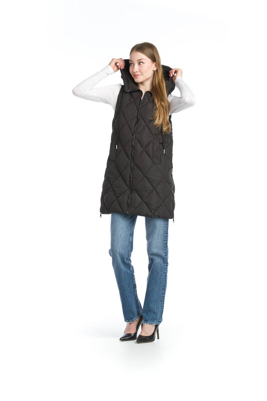Zip front Hooded Puffer in Black