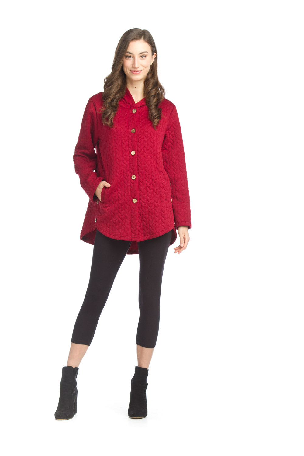 Burgundy Cable Knit Hooded Jacket