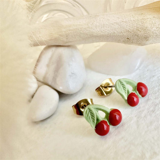 "Pomona" Porcelain Cherry Stud Earrings