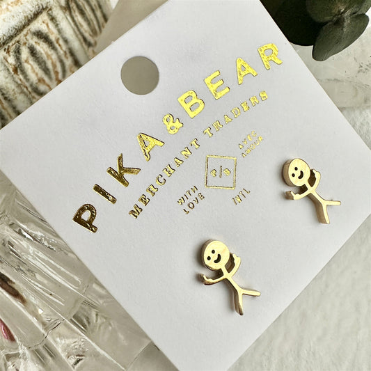 "Disgruntled Citizen" Stickman Earrings in Gold