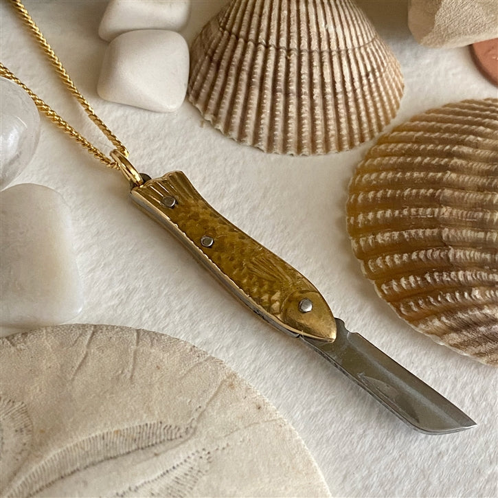 "Filet" Fish Shaped Pocket Knife Charm Necklace