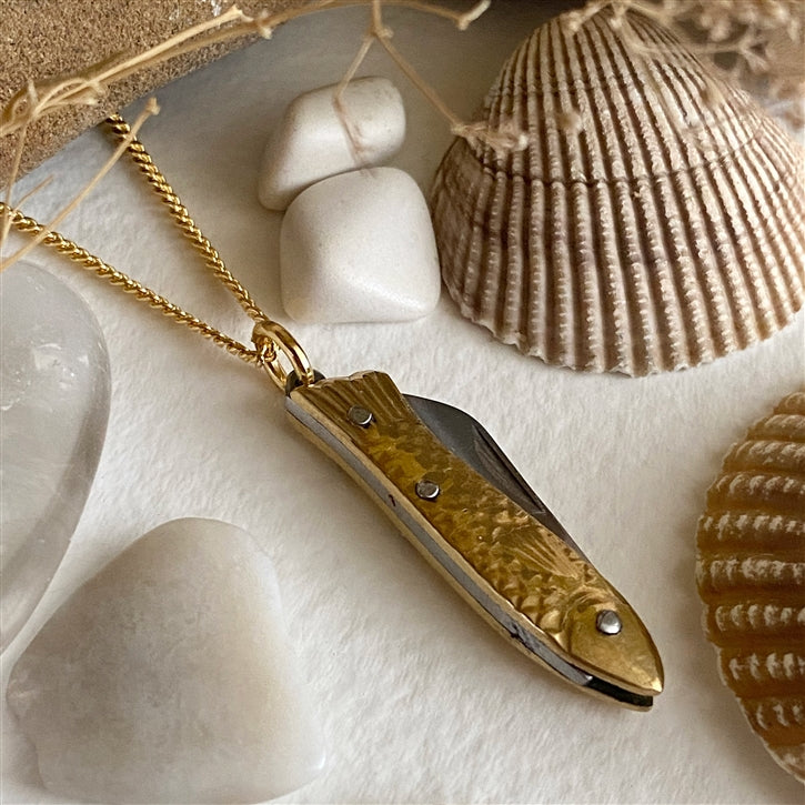 "Filet" Fish Shaped Pocket Knife Charm Necklace