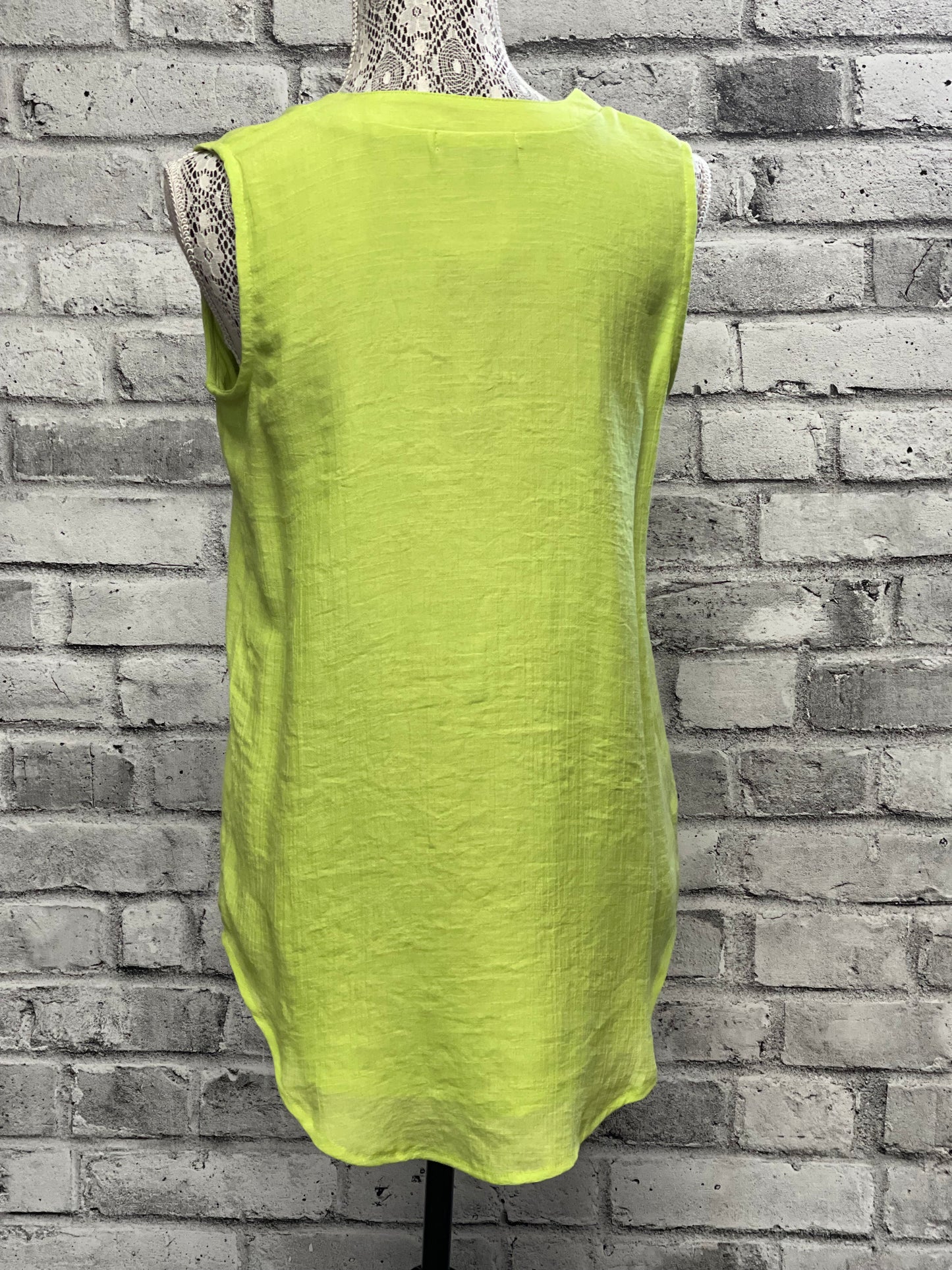 Lime Sleeveless Button Design Top