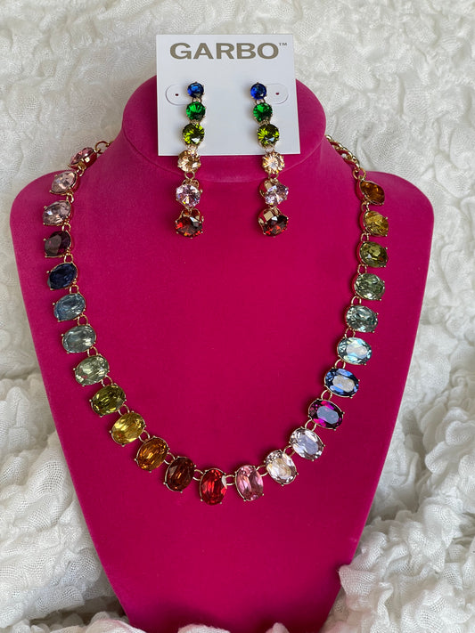 Multi Coloured Stone Necklace and Earrings