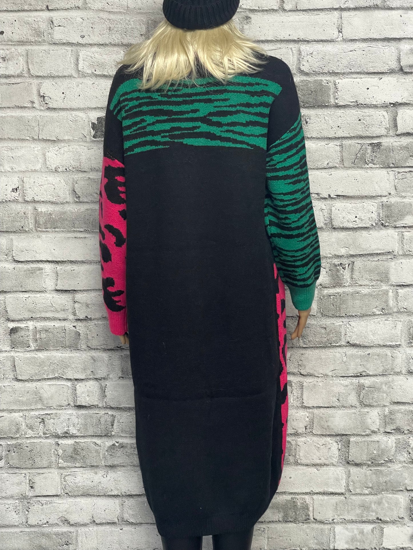 Leopard Print Maxi Cardigan in Hot Pink/Green