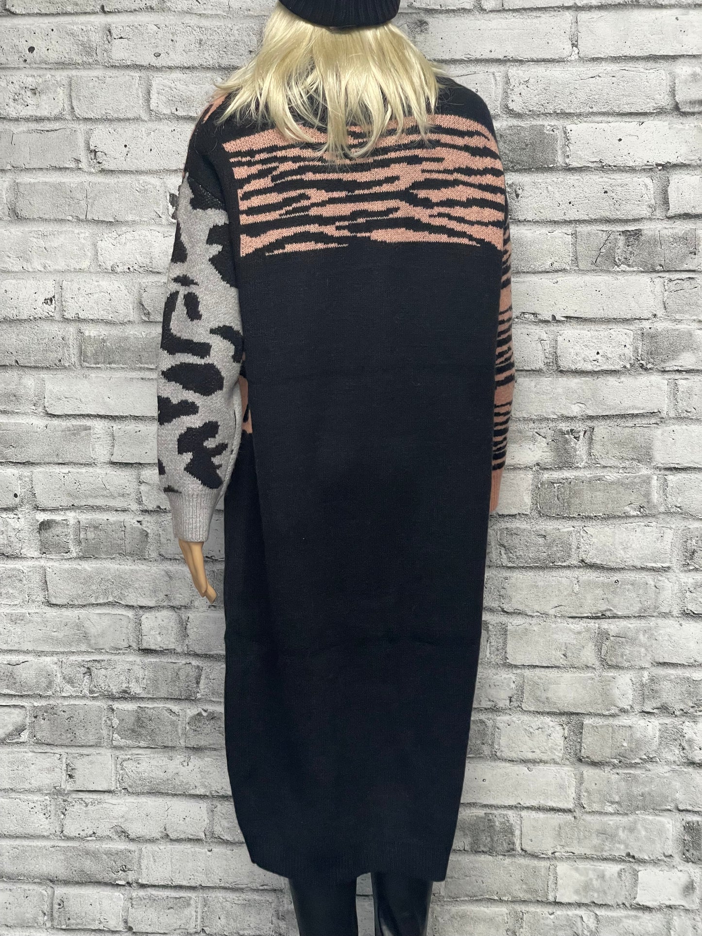 Leopard Print Maxi Cardigan in Grey/Peach