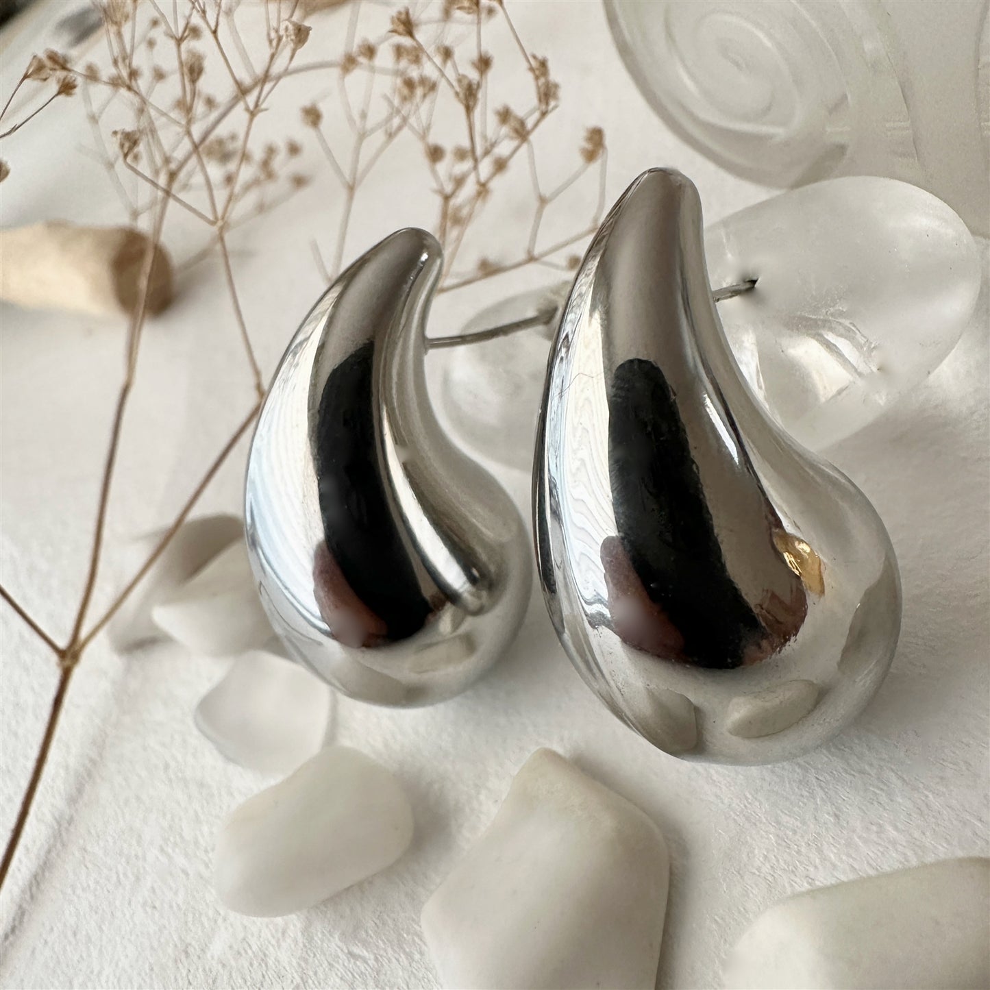 "Kisa" Oversized Teardrop Earrings in Silver