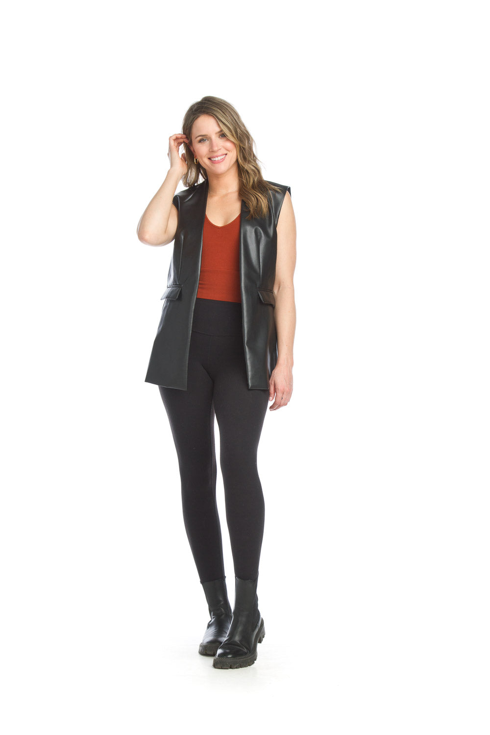 Pleather Vest with Pockets