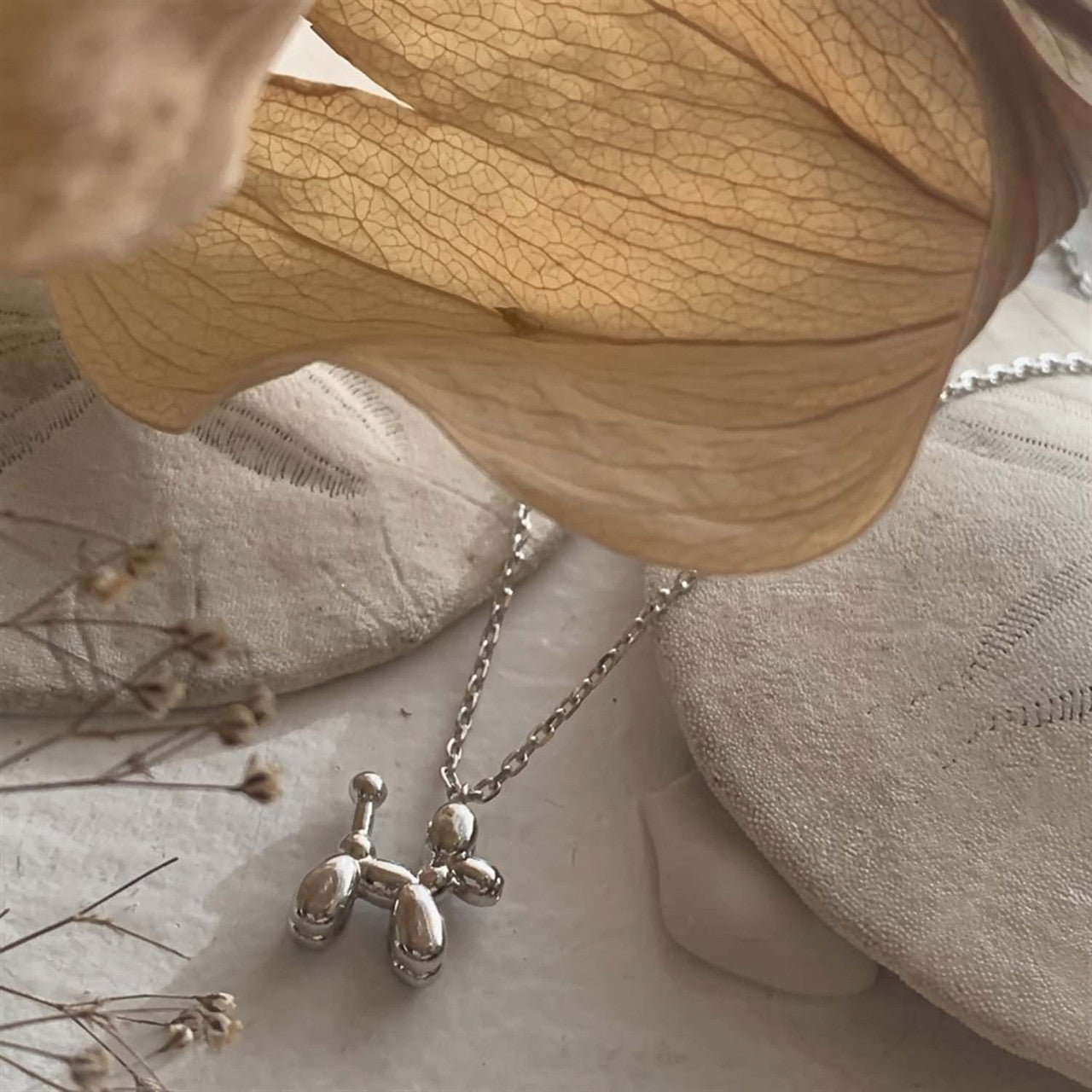 "Koons" Balloon Dog Charm Necklace in Silver