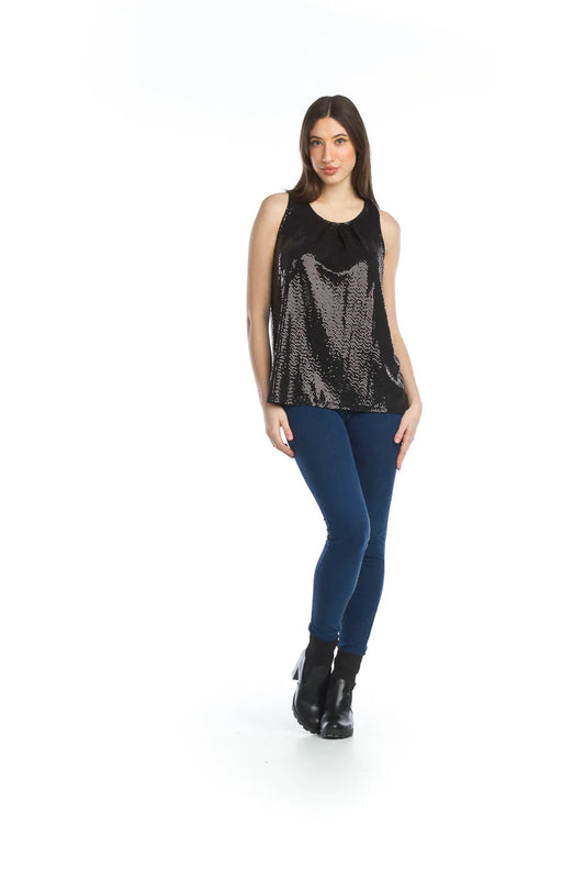 Sequin Pleated Stretch Top in Black