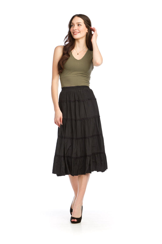 Black Tiered Skirt with Lace Trim