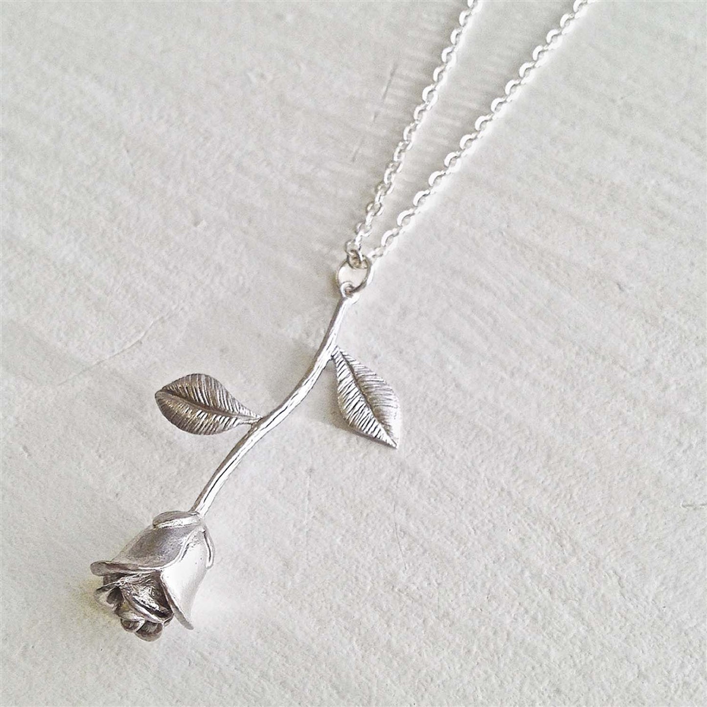 "Every Rose Has its Thorn" Rose Charm Necklace in Silver