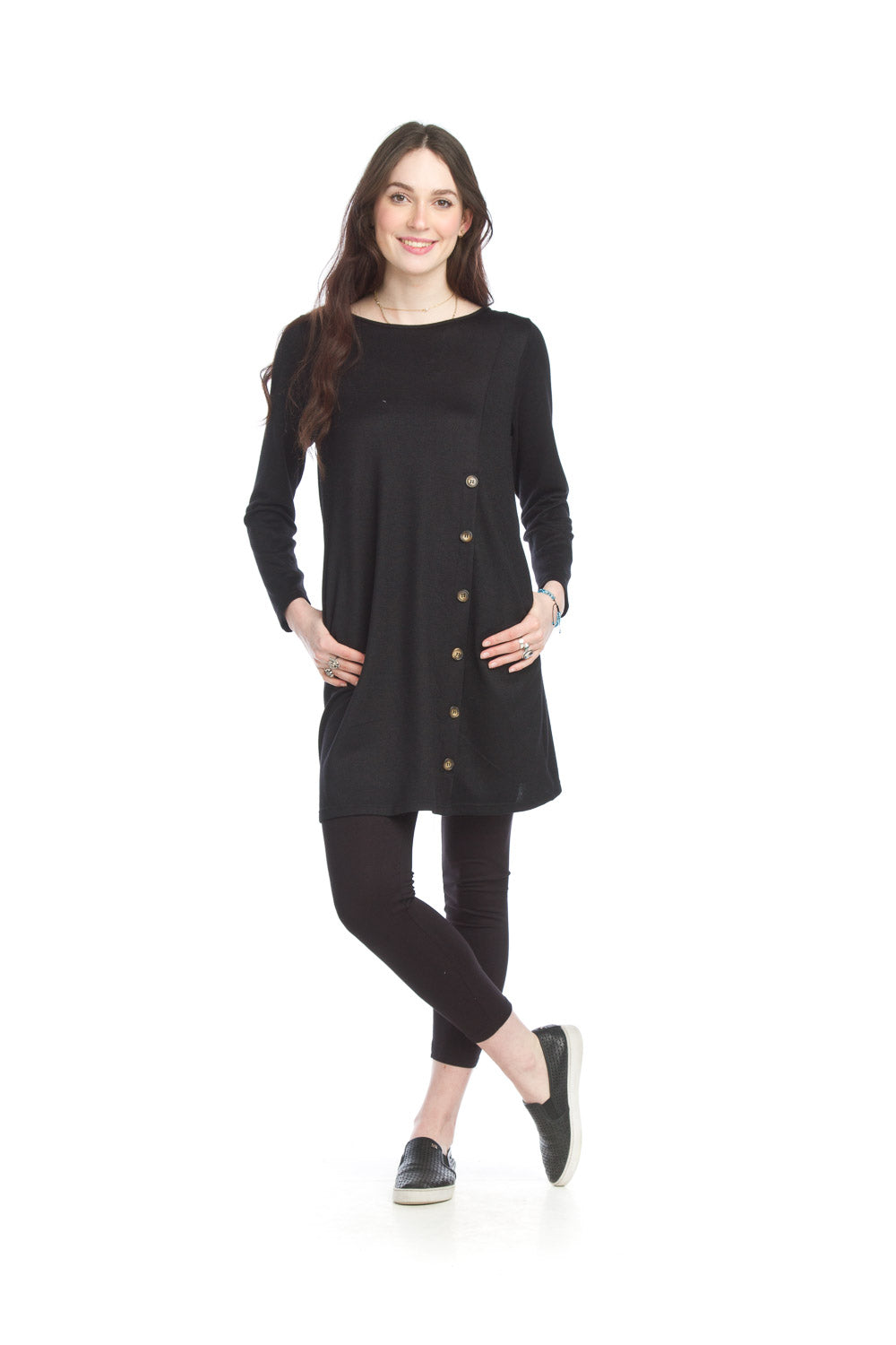 Black Button Detail Pocketed Dress