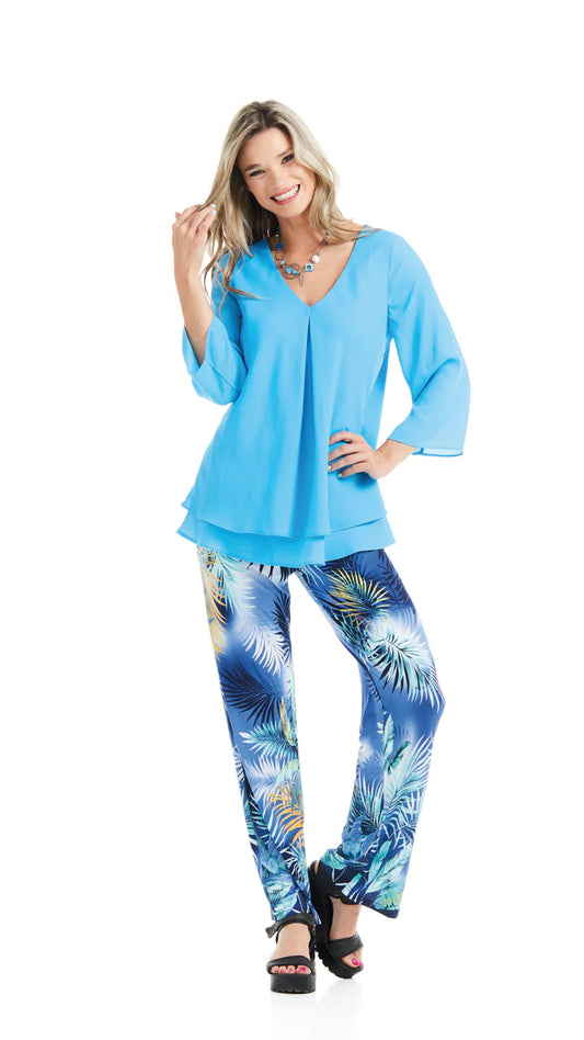 Chiffon Floaty Tunic with V-neck in Turquoise