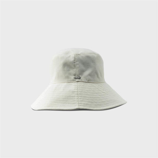 Berenice Large Bucket Hat with Printed Brim in Ivory