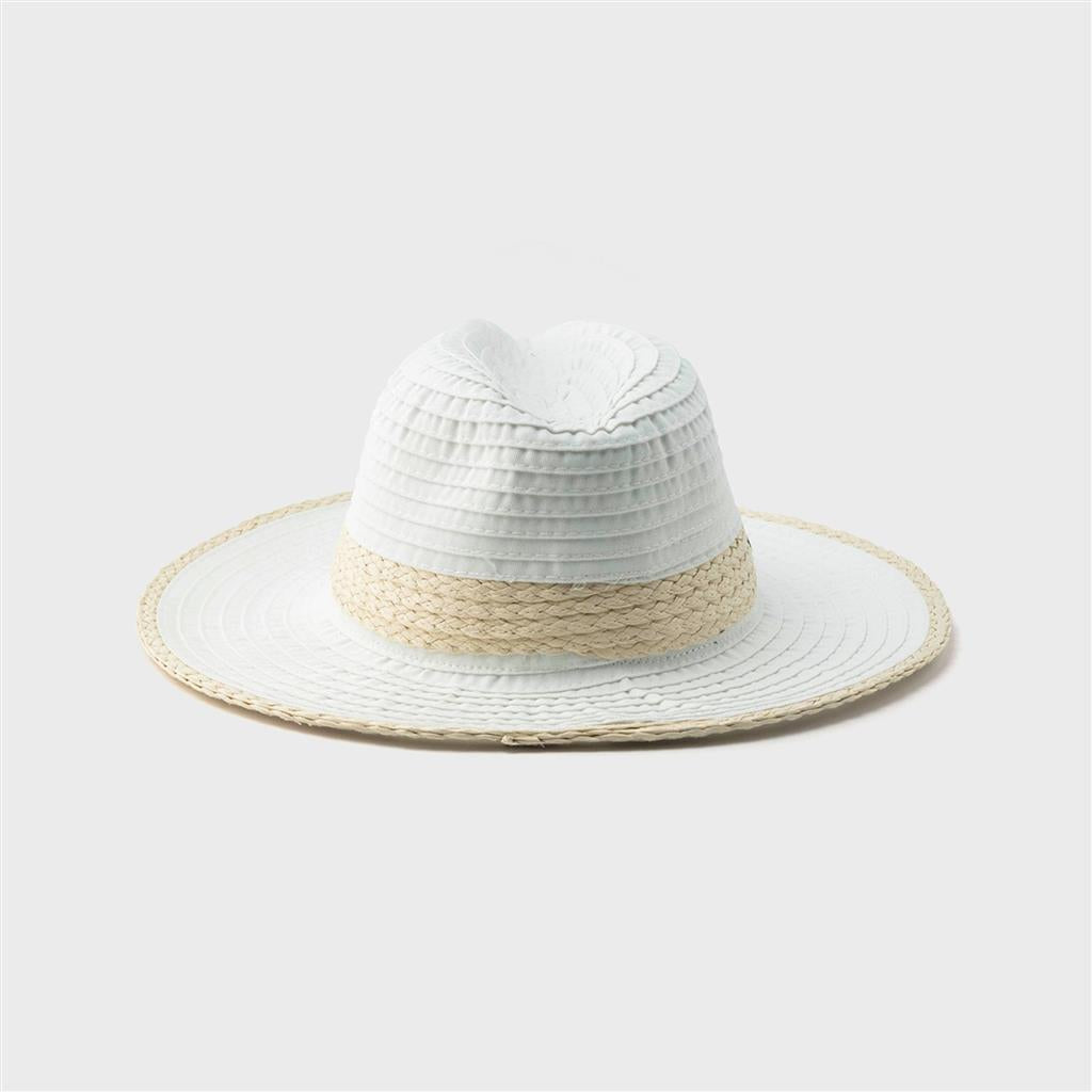 Florent Crushable Fedora with Straw detail in White