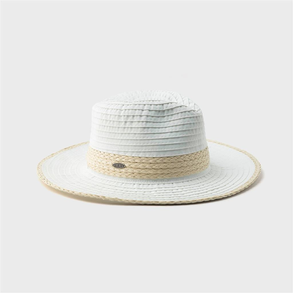 Florent Crushable Fedora with Straw detail in White