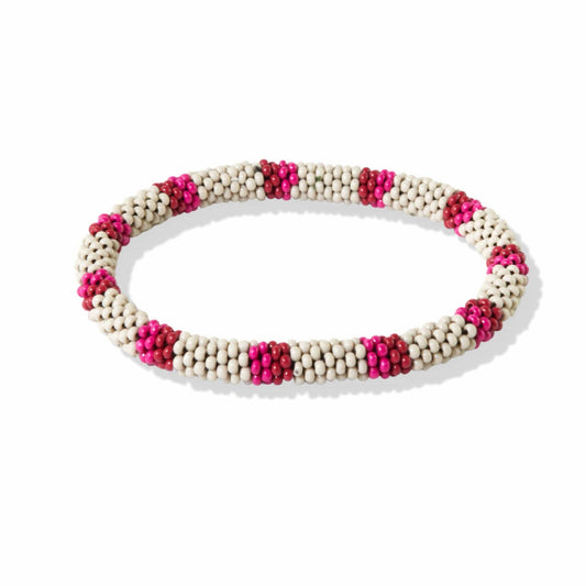 Marcy Two Color Stripe Beaded Bracelet Hot Pink