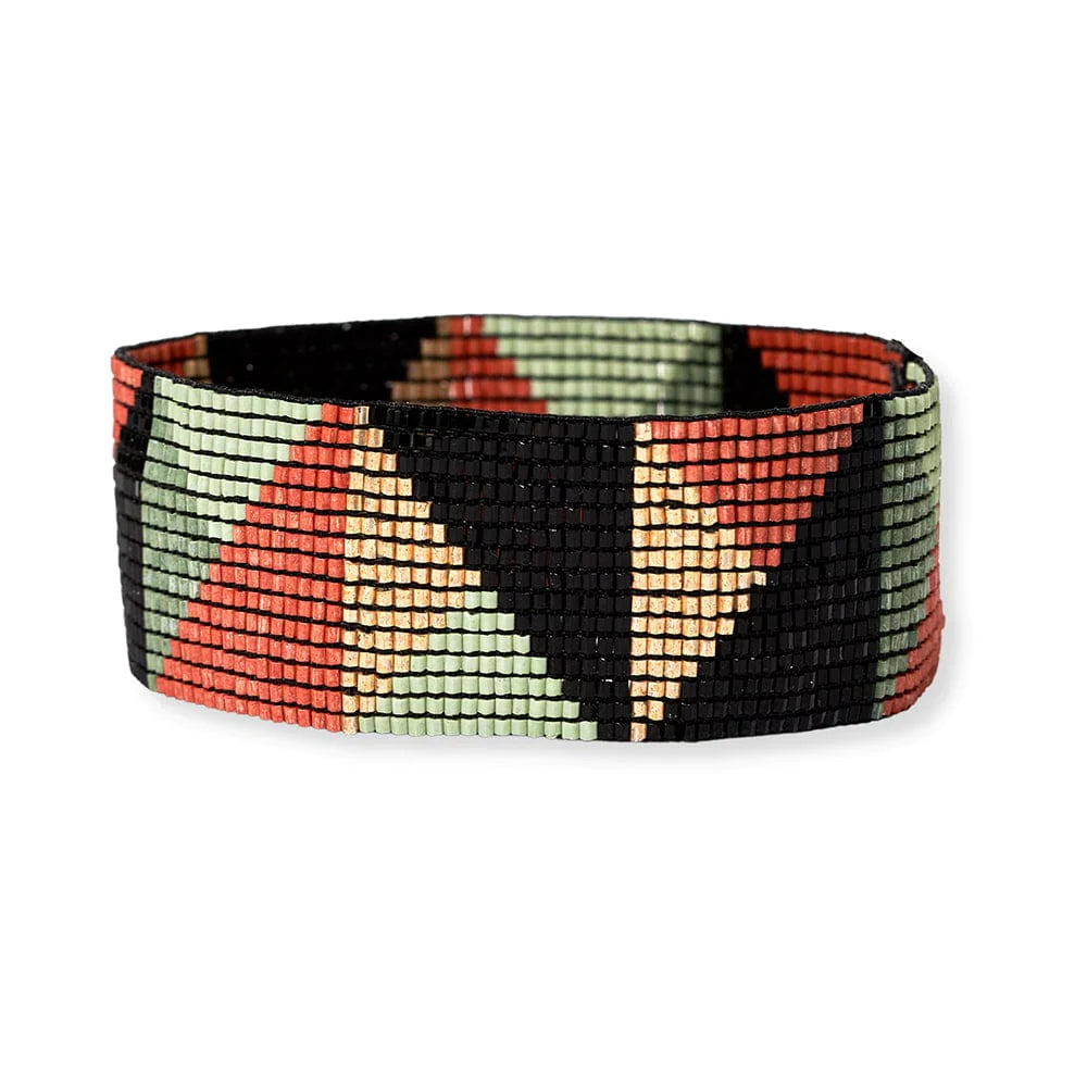 Kenzie Shifting Triangles Beaded Stretch Bracelet Greens + Rust