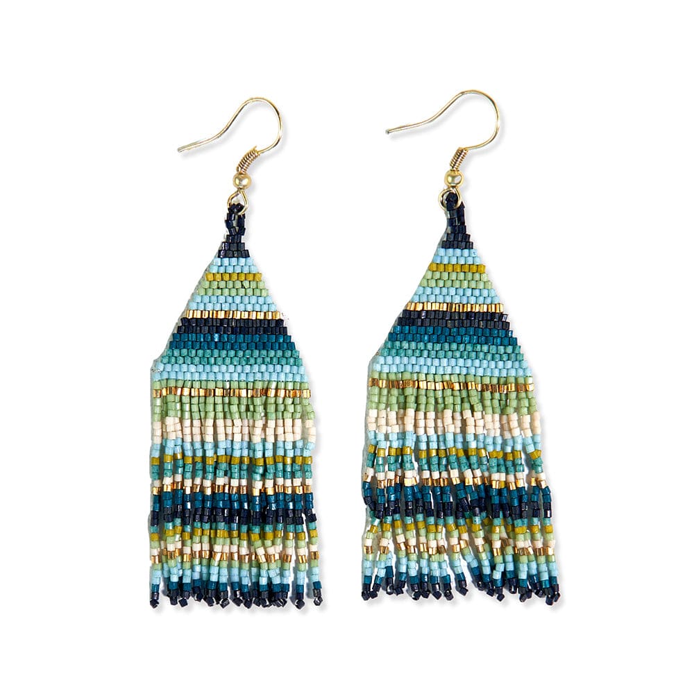 Lexie Horizontal Stripe Beaded Fringe Earrings Blue