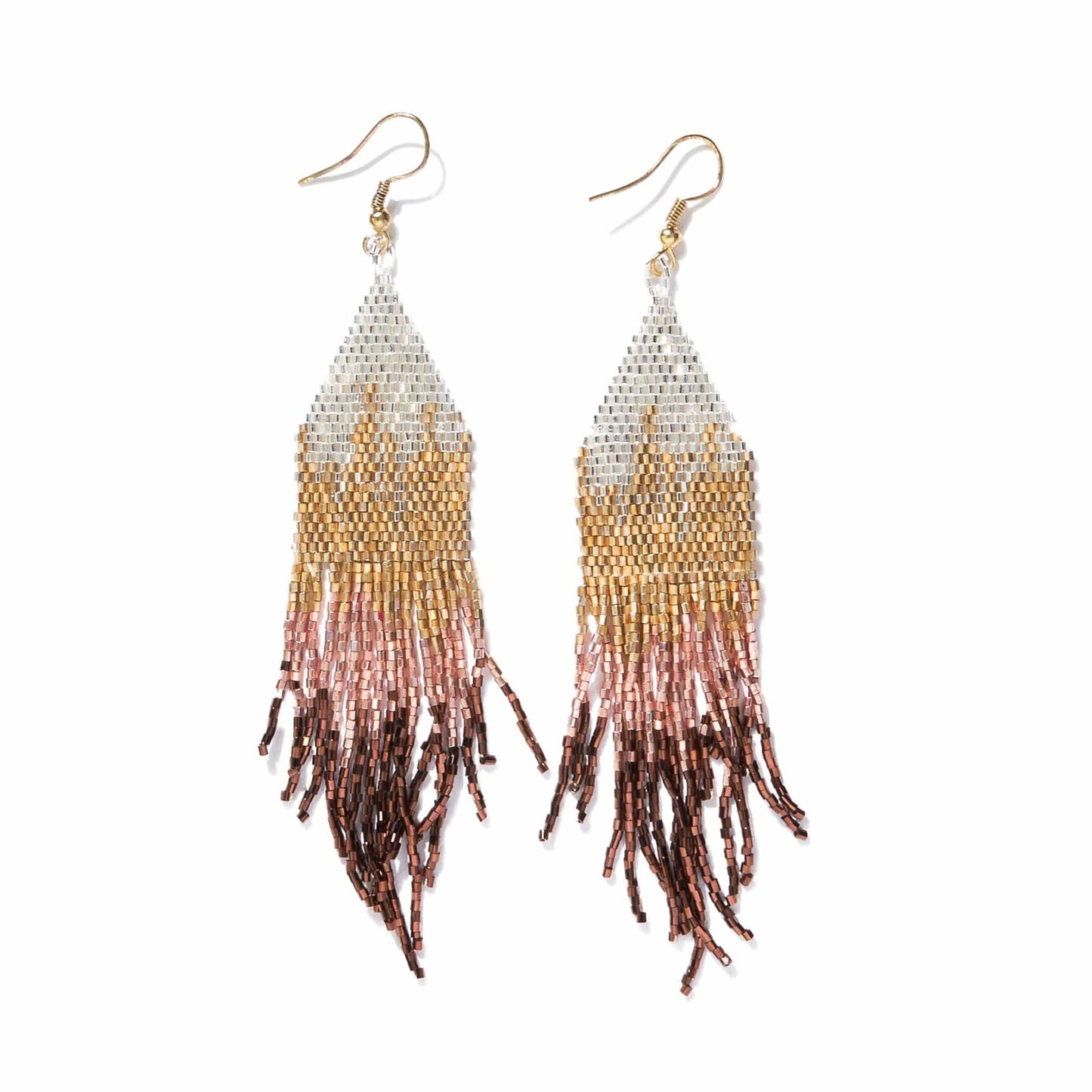 Claire Ombre Beaded Fringe Earrings Mixed Metallic