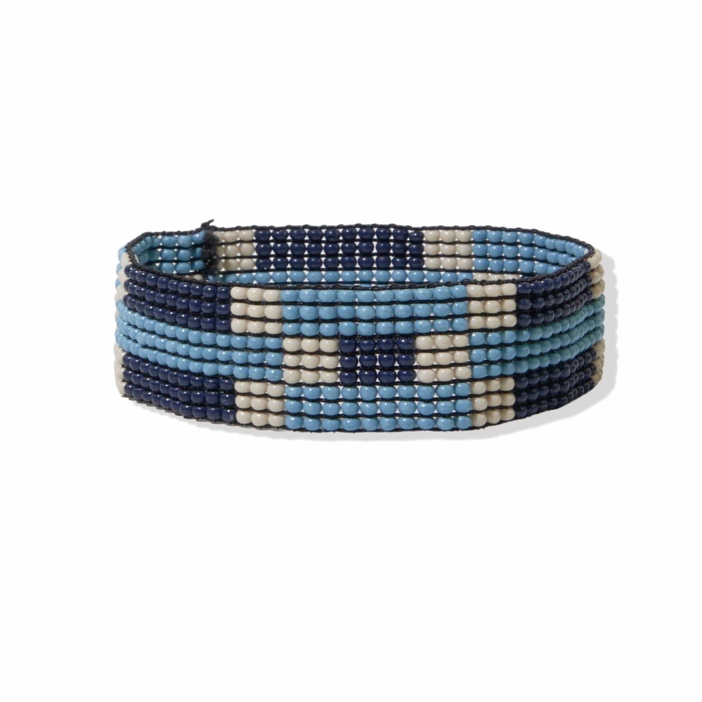 Lane Check Stripe Beaded Stretch Bracelet Navy