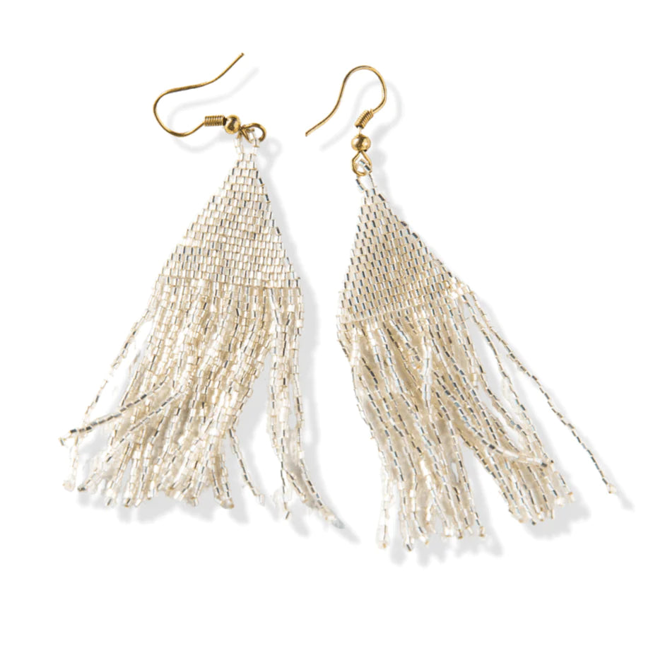 Lexie Solid Beaded Fringe Earrings Silver