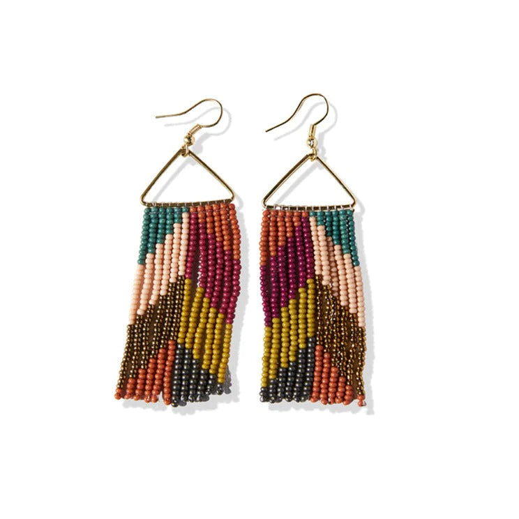 Whitney Chevron Beaded Fringe Earrings Muted Rainbow