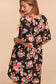 Black Floral Elbow Length Pocketed Dress