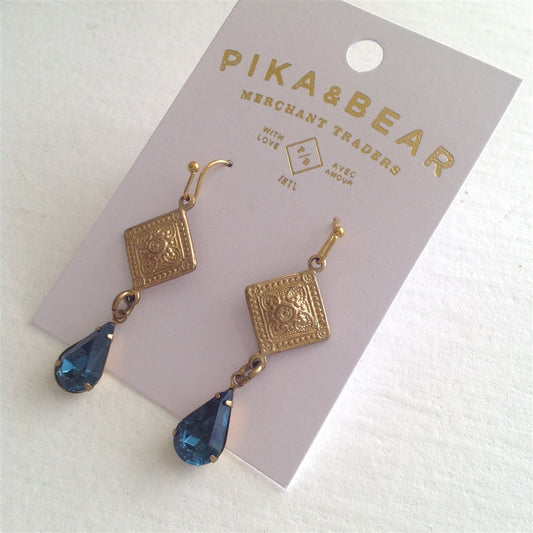 Brass Medallion Earrings in Sapphire