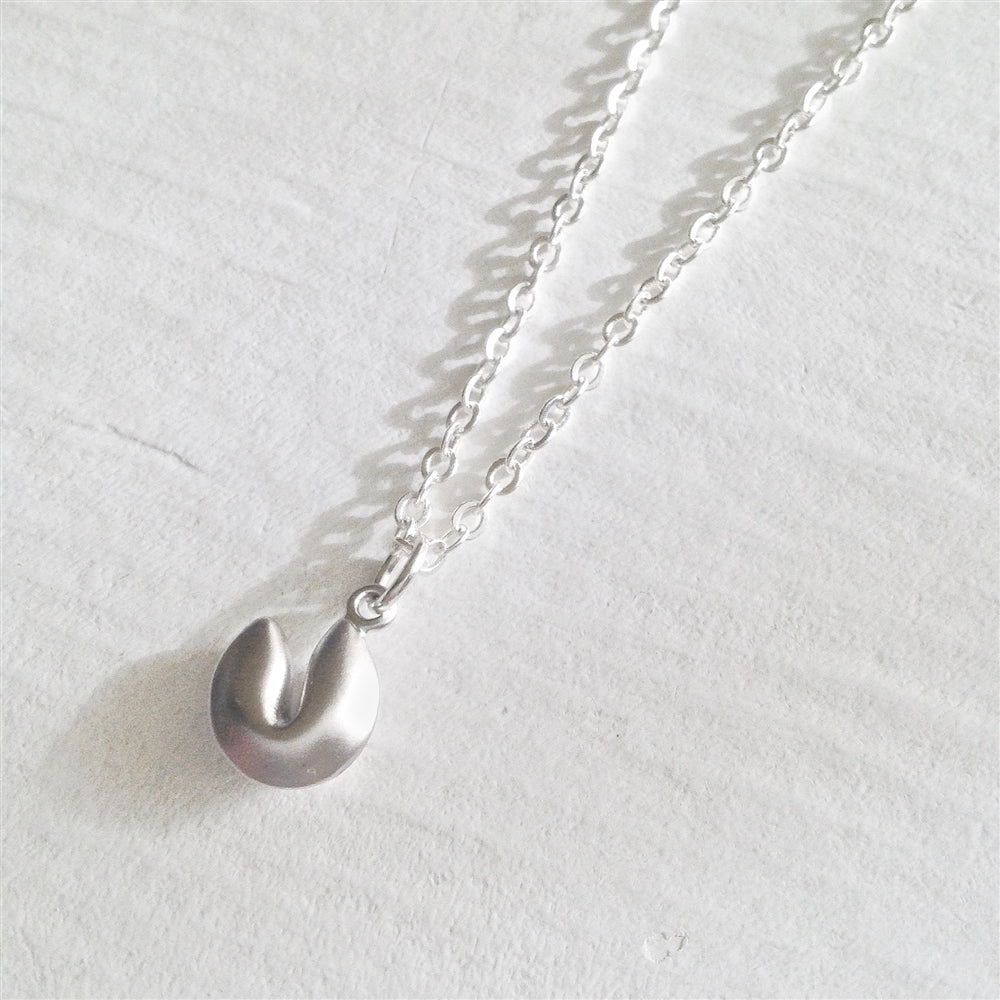 Tiny Fortune Cookie Charm Necklace in Silver