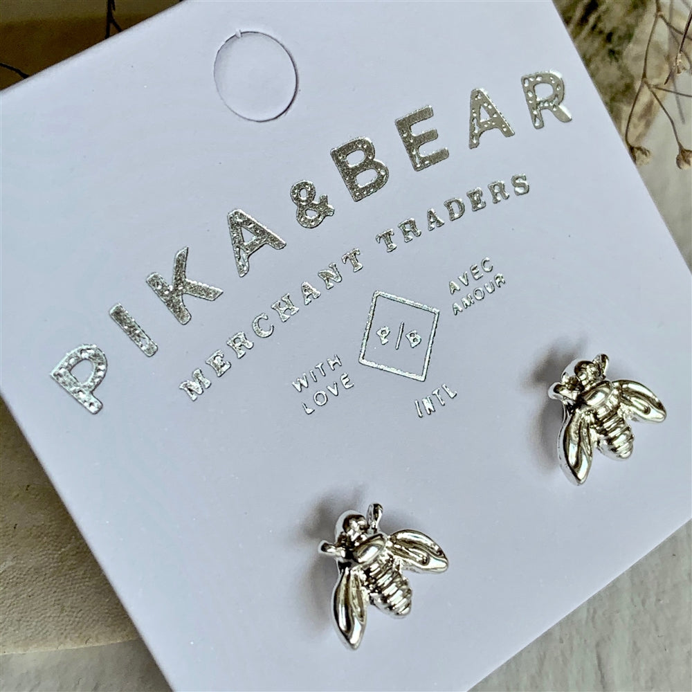 Tiny Honeybee Stud Earrings in Silver