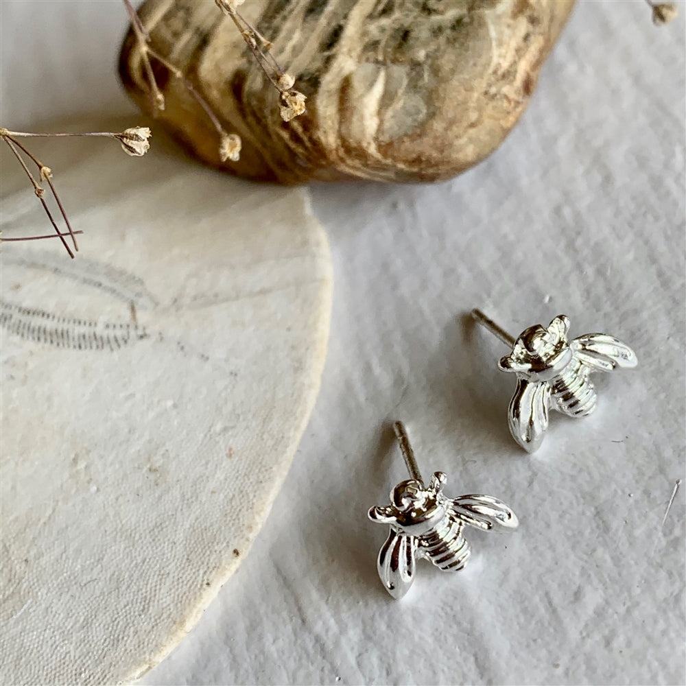 Tiny Honeybee Stud Earrings in Silver