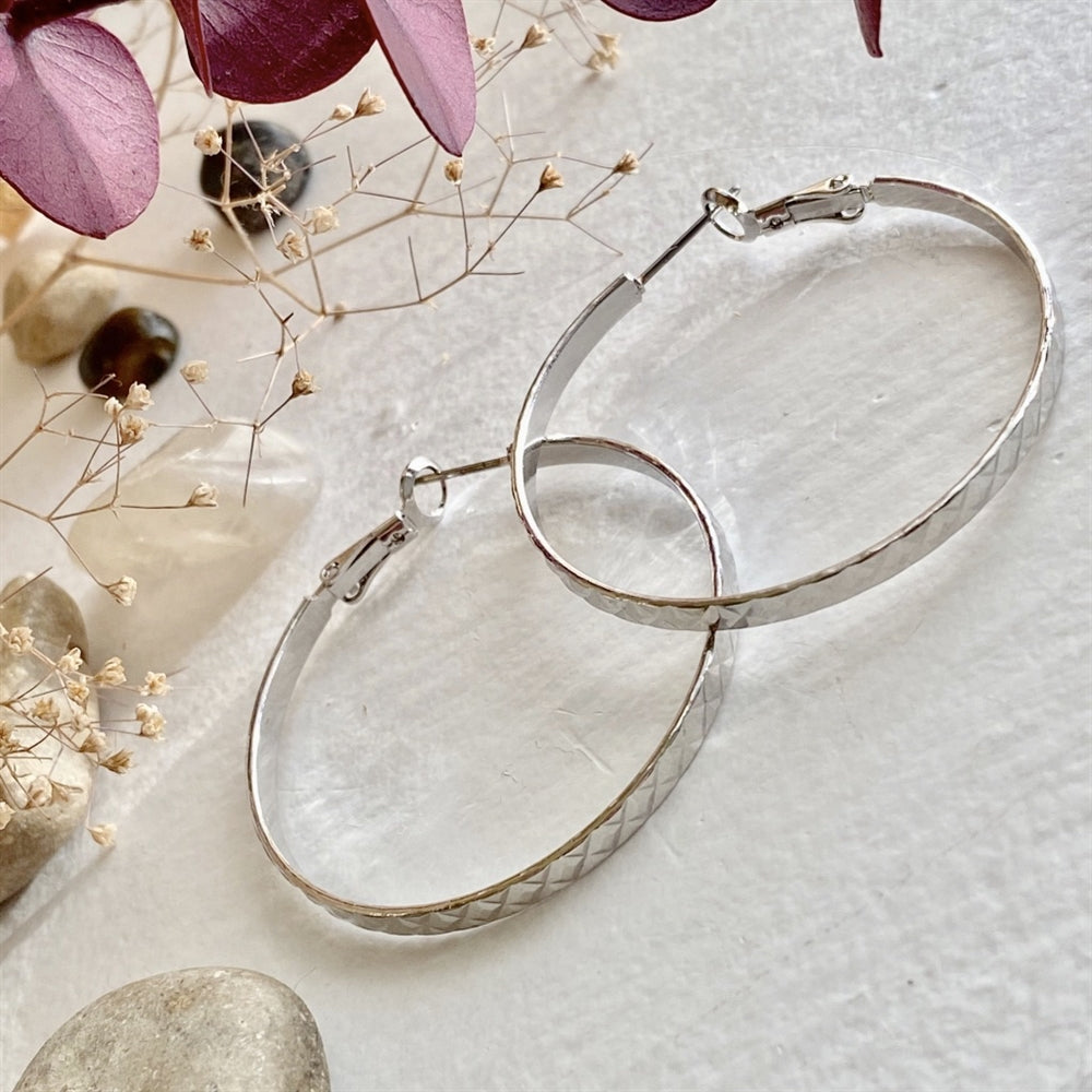 "Lars" Textured Hoop Earrings in Silver