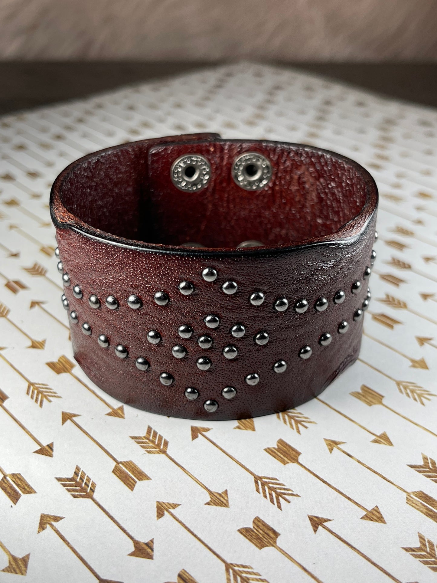 Dark Brown Leather Bracelet with metal circles