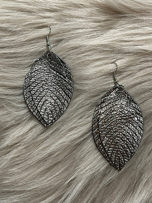 Grey Leather Double layered earring