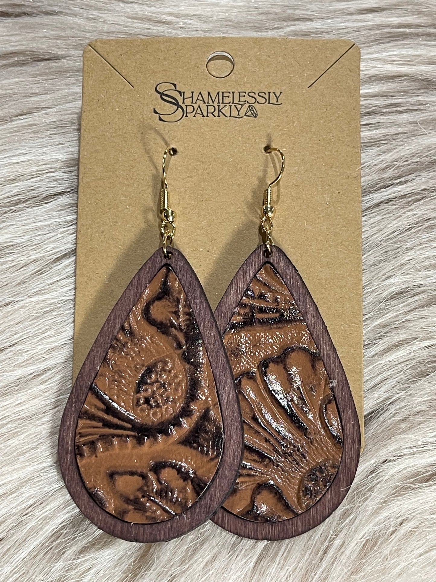 Boho Teardrop Wood Earrings with leather