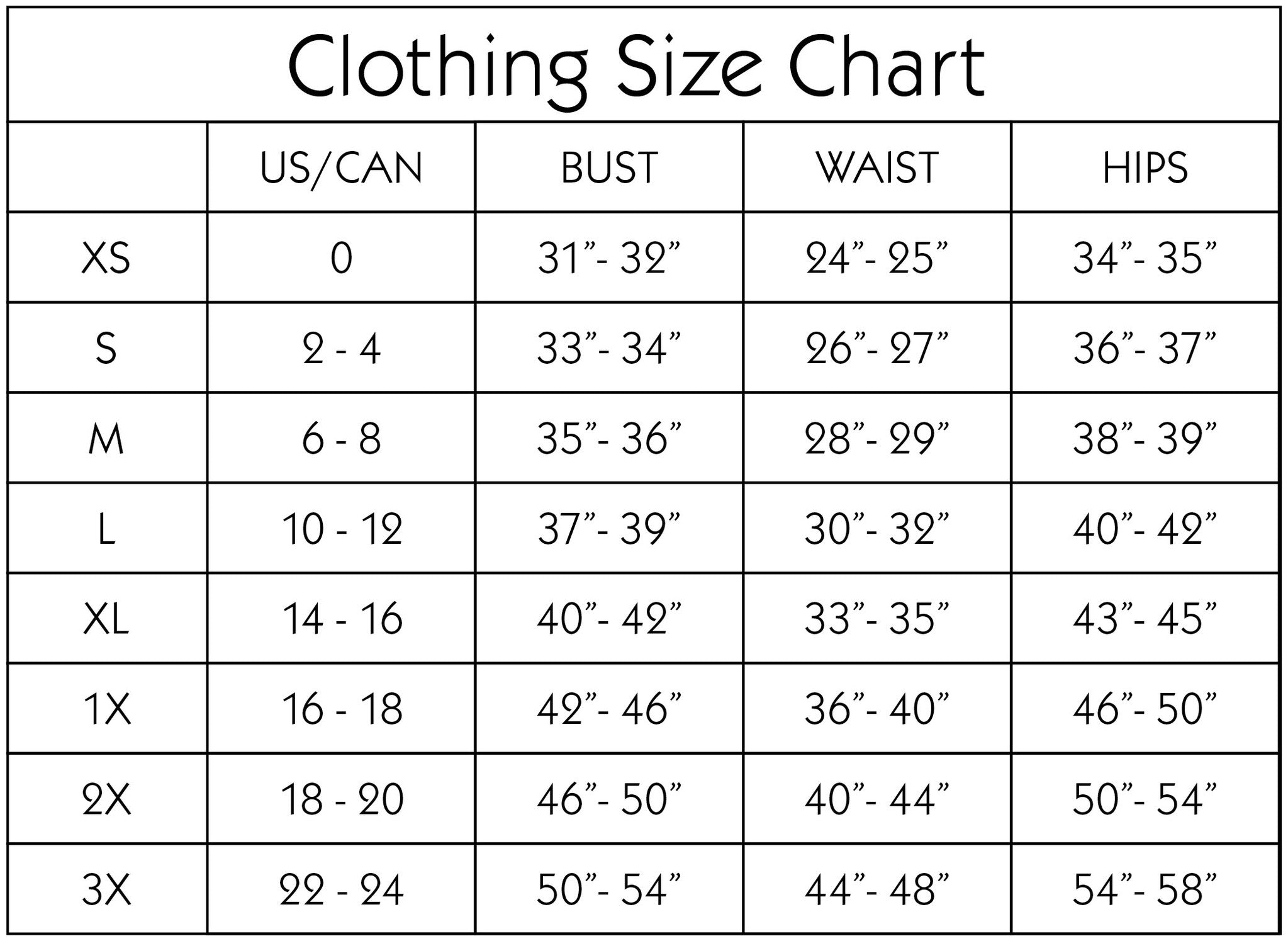 Sizing Chart – SandiLee Boutique