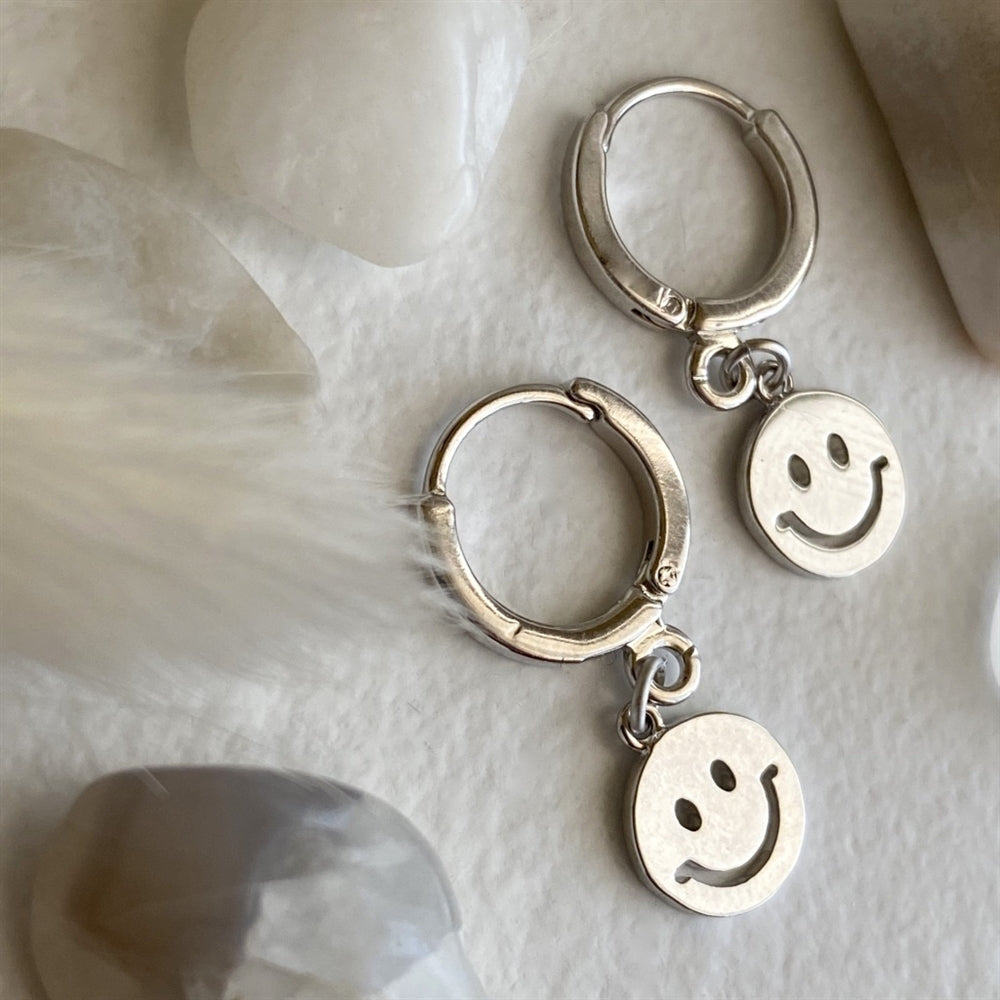 "Have a Nice Day" Smiley Face Hugger Hoop Earrings