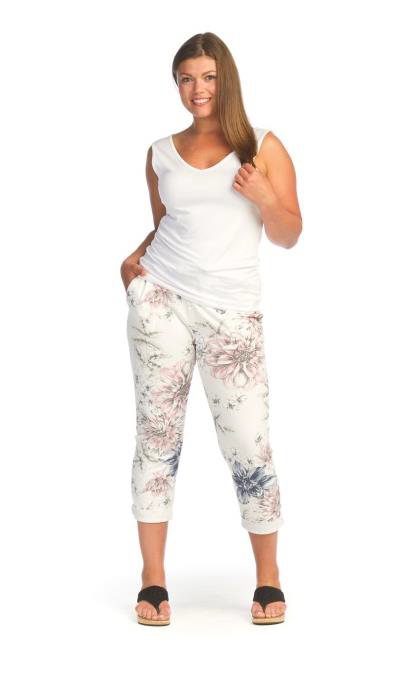 Floral Print Pull up Pant with Pockets